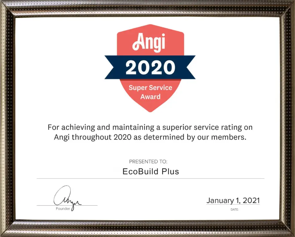 EcoBuild Plus Angi Super Service Award 2020 certificate